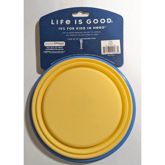 Life is Good Collapsible Travel Bowl 34oz 1000ml Silicone BPA Free Fish Design - Picture 2 of 4